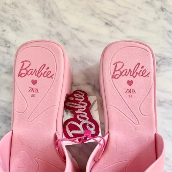 [🎀 PRICE FIRM] Barbie x ZARA Pink Rubber Slides Heeled Sandals 6 36 - Picture 7 of 8